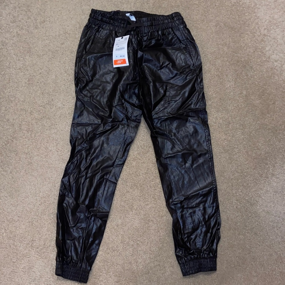 Brown leather joggers